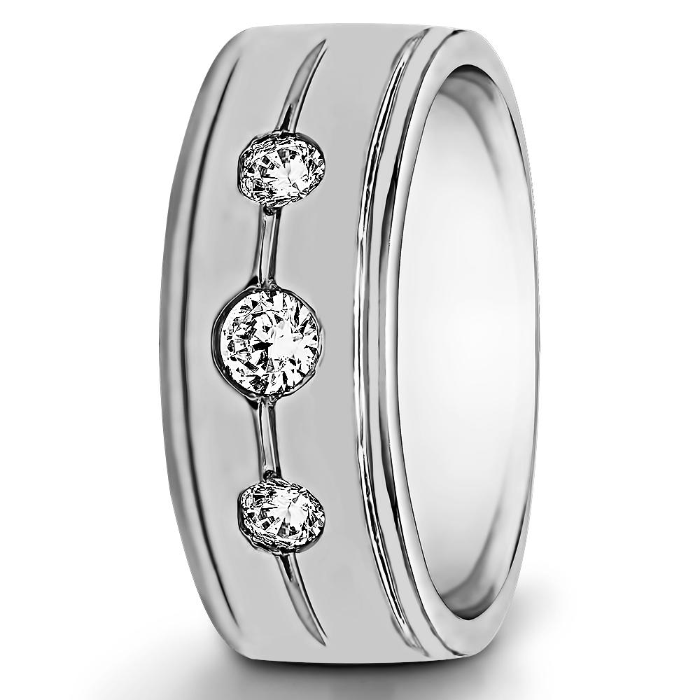 TwoBirch Three Stone Unique Men's Wedding Ring or Unique Men's Fashion Ring in Sterling Silver with Diamonds (G-H,I2-I3) (0.5 CT)
