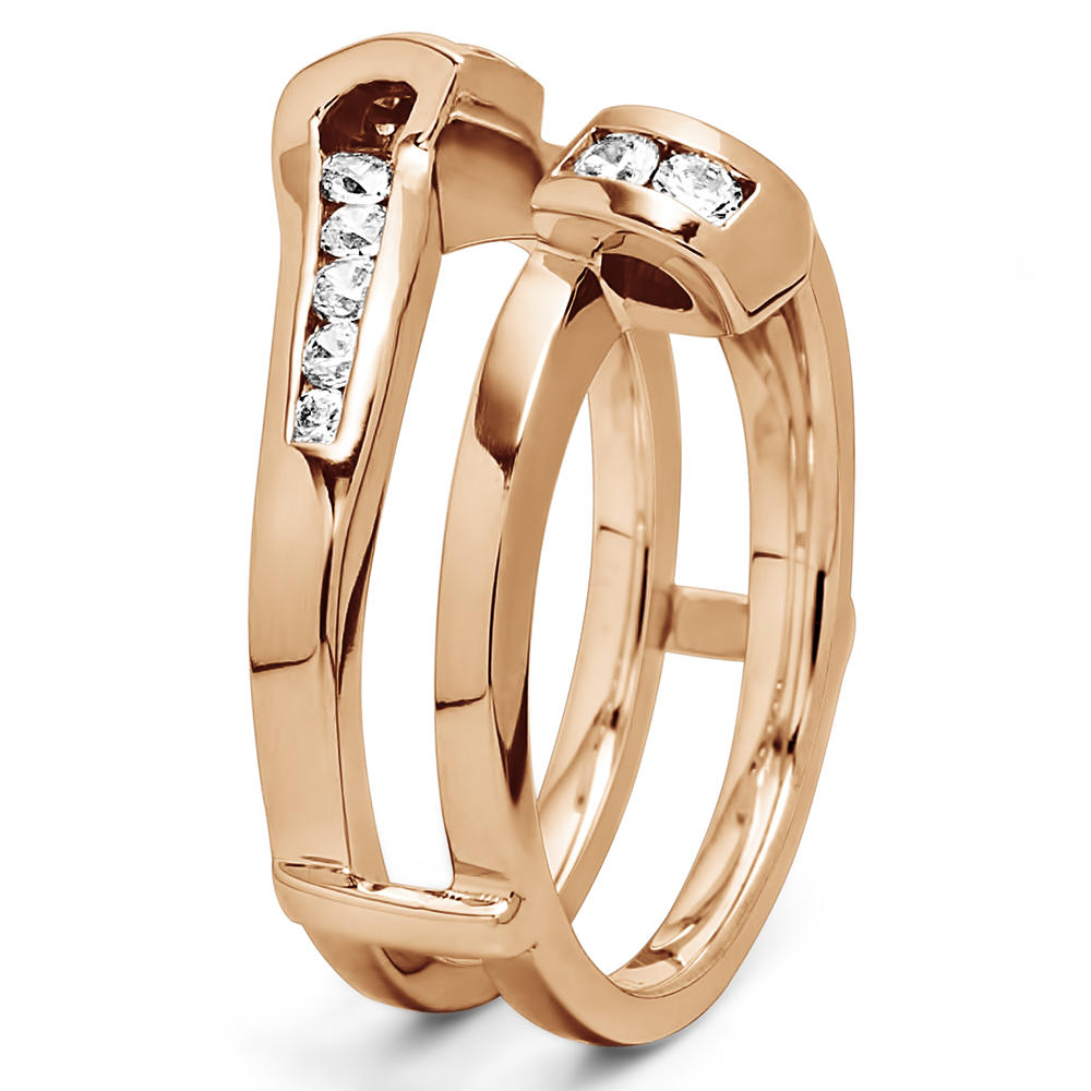 TwoBirch Classic Bypass Twist Style Jacket Ring Guard in 14k Rose Gold with Diamonds (G-H,I2-I3) (0.5 CT)