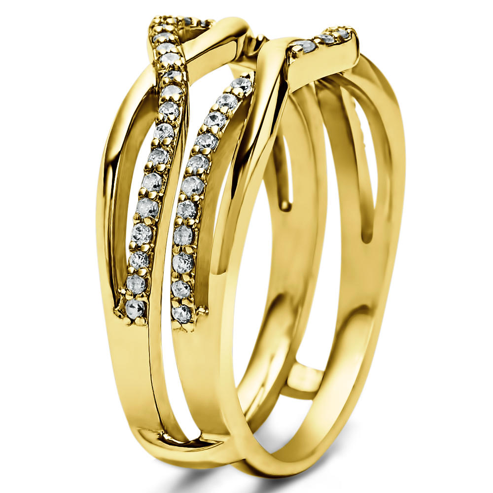 TwoBirch Criss Cross Infinity Ring Guard Enhancer  in Yellow Silver with Cubic Zirconia (0.23 CT)