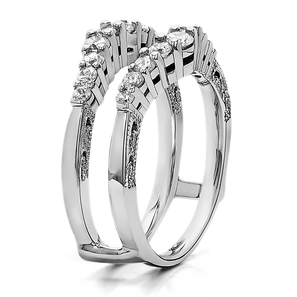 TwoBirch Vintage Ring Guard with Milgraining and Filigree Designs in Sterling Silver with Cubic Zirconia (0.73 CT)