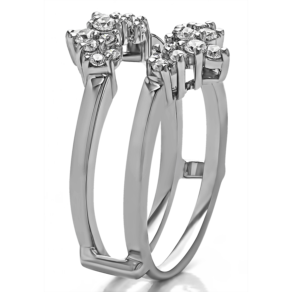 TwoBirch Double Row Prong Set Ring Guard in 10k White Gold with Forever Brilliant Moissanite by Charles Colvard (0.46 CT)