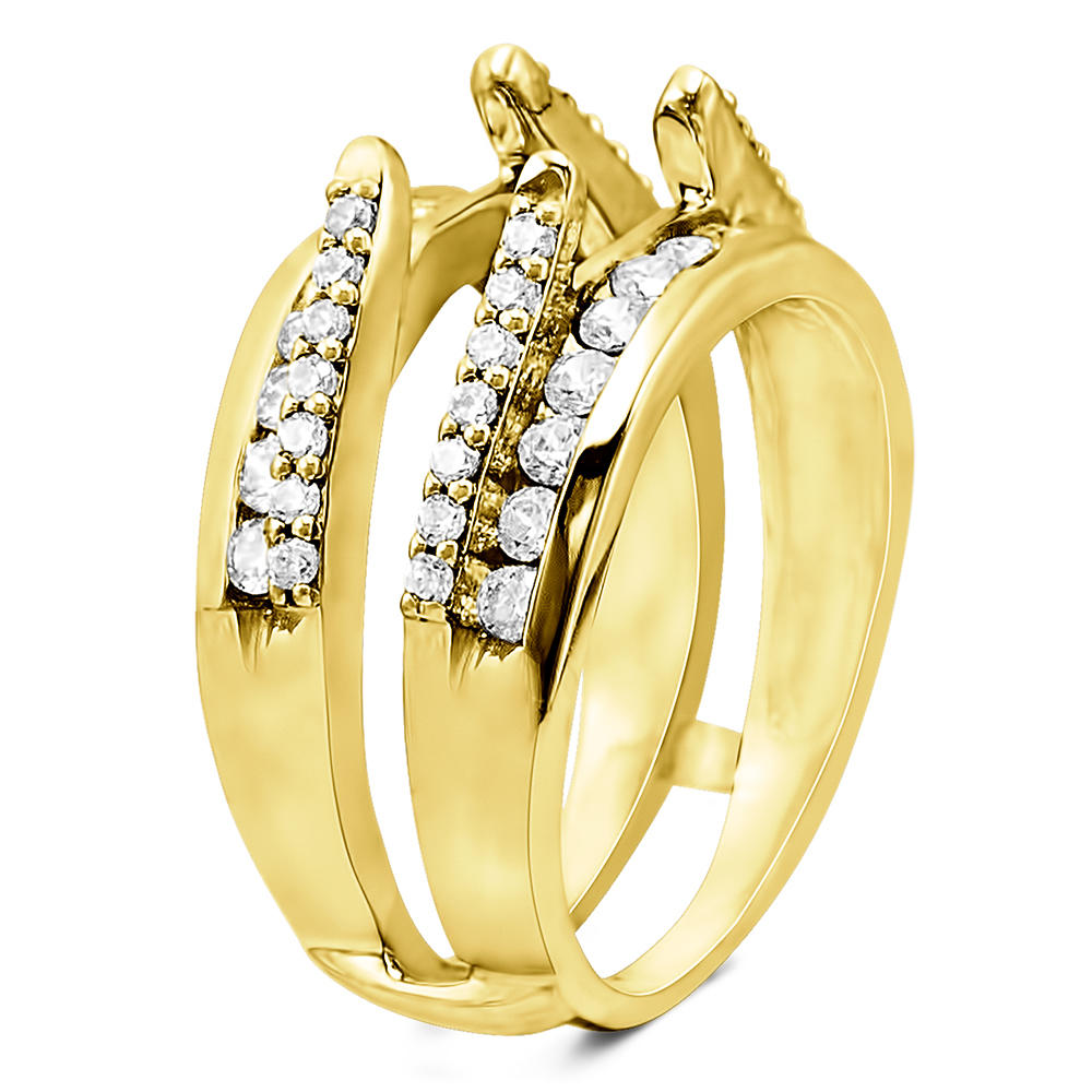 TwoBirch Combination Cathedral and Classic Ring Guard in Yellow Silver with Cubic Zirconia (0.49 CT)