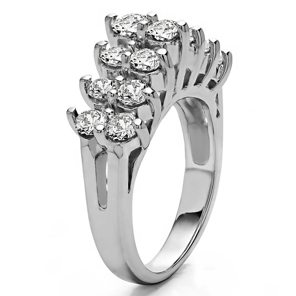 TwoBirch Double Row Double Shared Prong Raised Wedding Ring in Sterling Silver with Cubic Zirconia (1.99 CT)