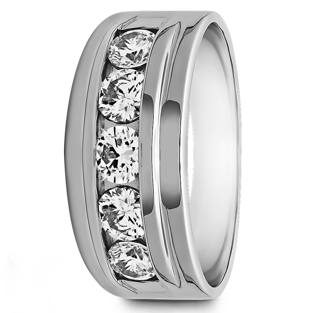 TwoBirch Classic Mens Ring or Mens Wedding Ring with Designer Shank in Sterling Silver with Cubic Zirconia (0.24 CT)