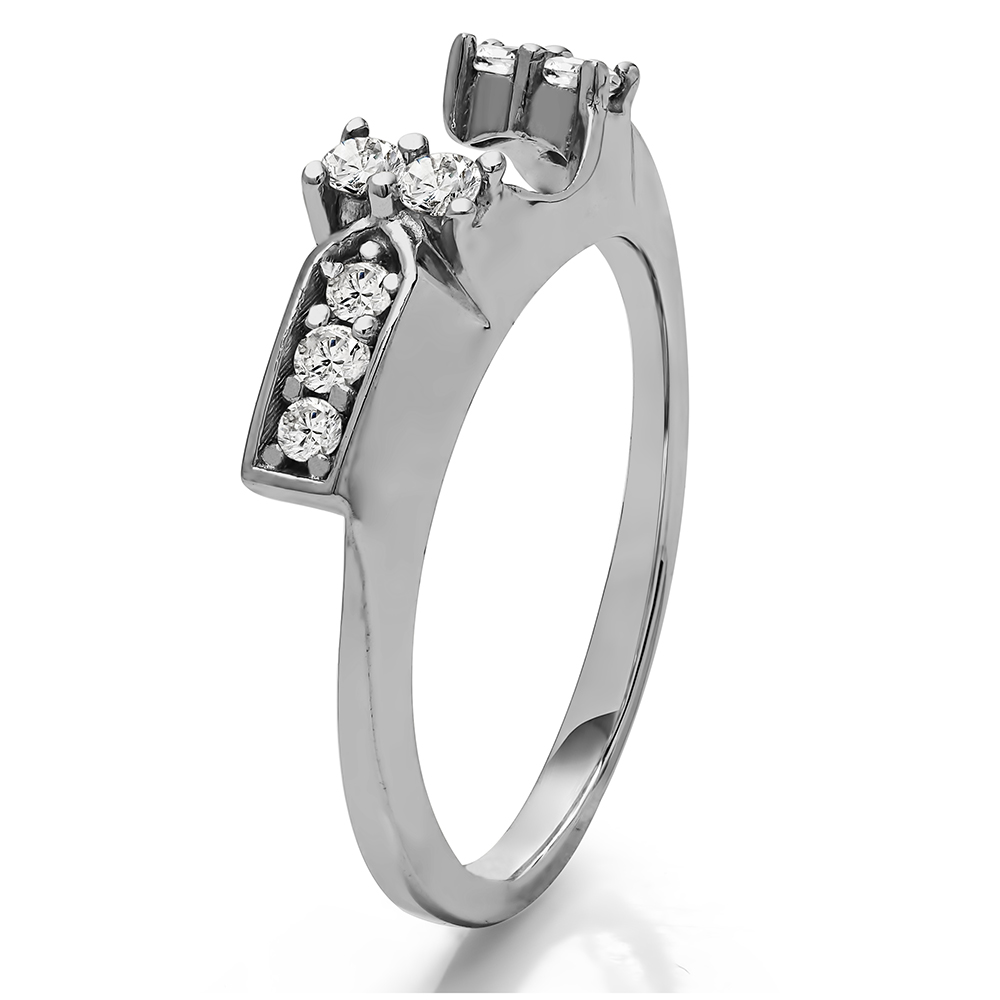 TwoBirch Moissanite Embellished Classic Style Ring Wrap in 14k White Gold with Forever Brilliant Moissanite by Charles Colvard (0.32 CT)
