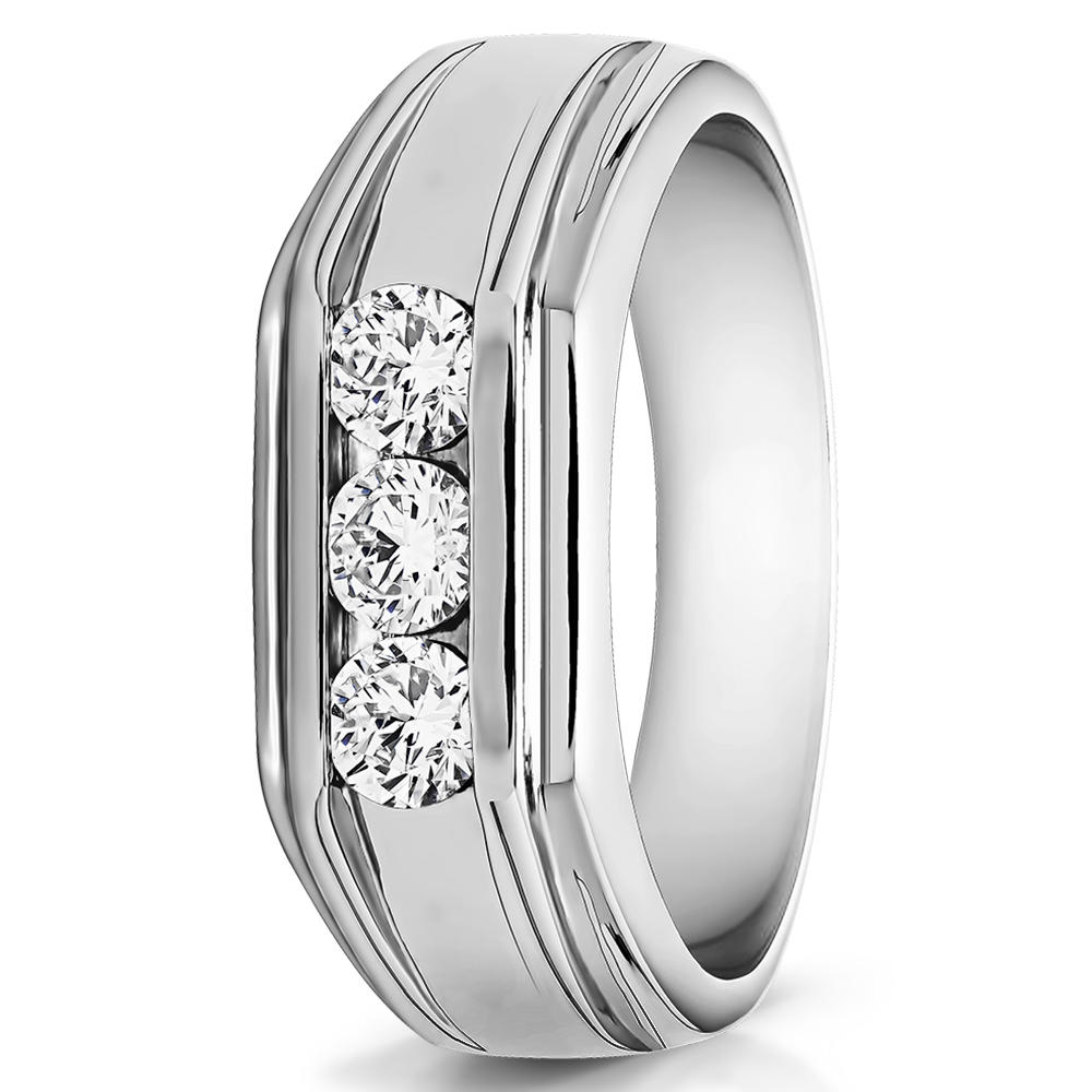 TwoBirch Men Ring in Sterling Silver with Forever Brilliant Moissanite by Charles Colvard (0.42 CT)