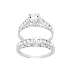 TwoBirch Vintage Bridal Set with 18k White Gold Plating over Solid Sterling Silver with AAA+ Cubic Zirconia 