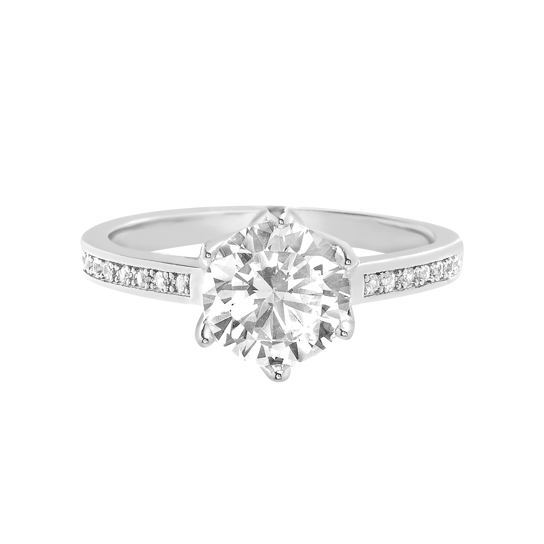 TwoBirch 18k White Gold Plated  Sterling Silver Round Tulip Setting Cubic Zirconia Engagement Ring with Accent Side Stones  