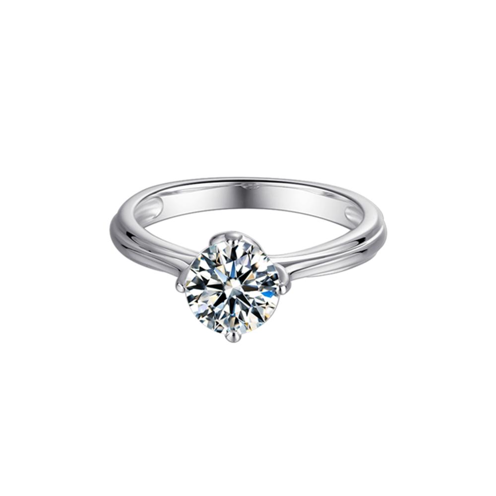 TwoBirch 1 Carat Round Moissanite Tulip Shaped Solitaire Engagement Ring in Platinum Plated Silver (Certified, 6.5 MM)
