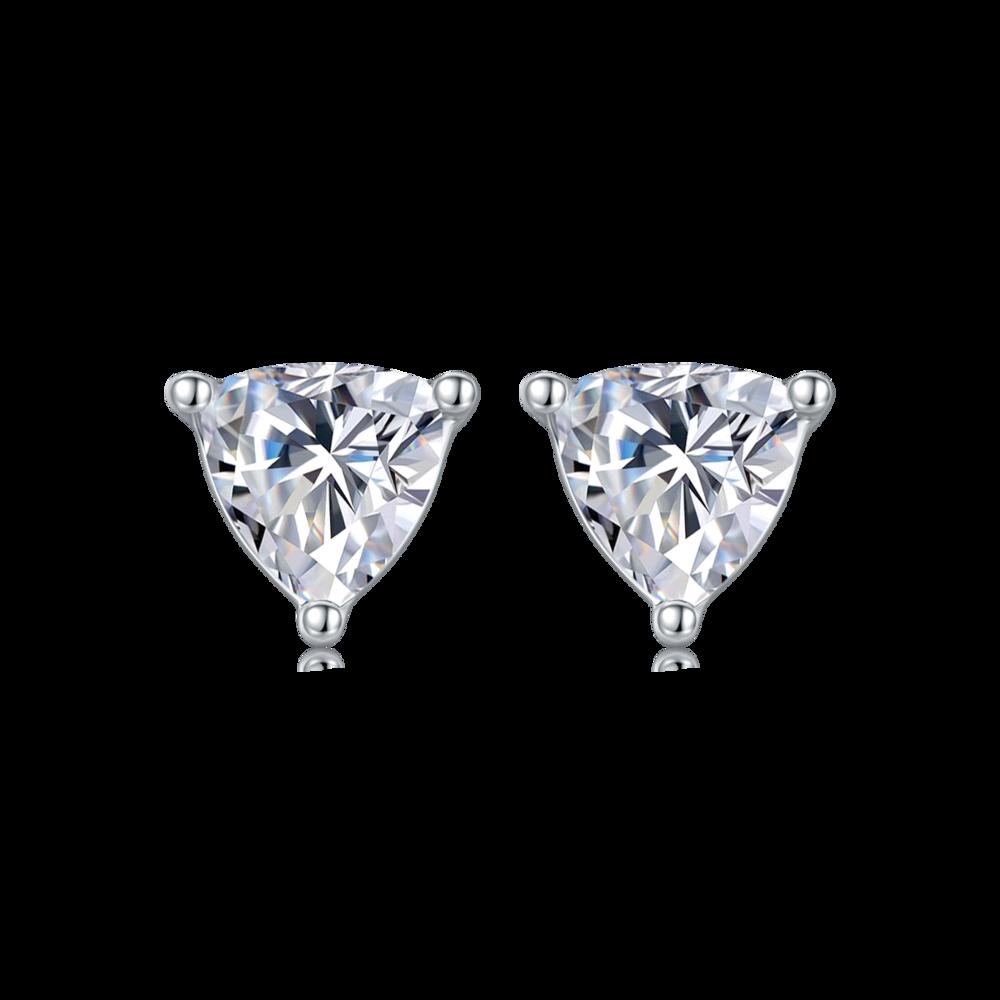TwoBirch 1 Carat Trillion Moissanite Stud Earrings (5 mm x 5 mm, GRA Certified) set in Platinum Plated Silver