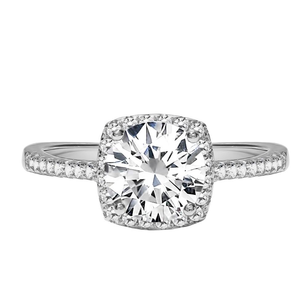 TwoBirch Classic Round Halo Solitaire Engagement Ring with 18k White Gold Plated Sterling Silver and Cubic Zirconia 