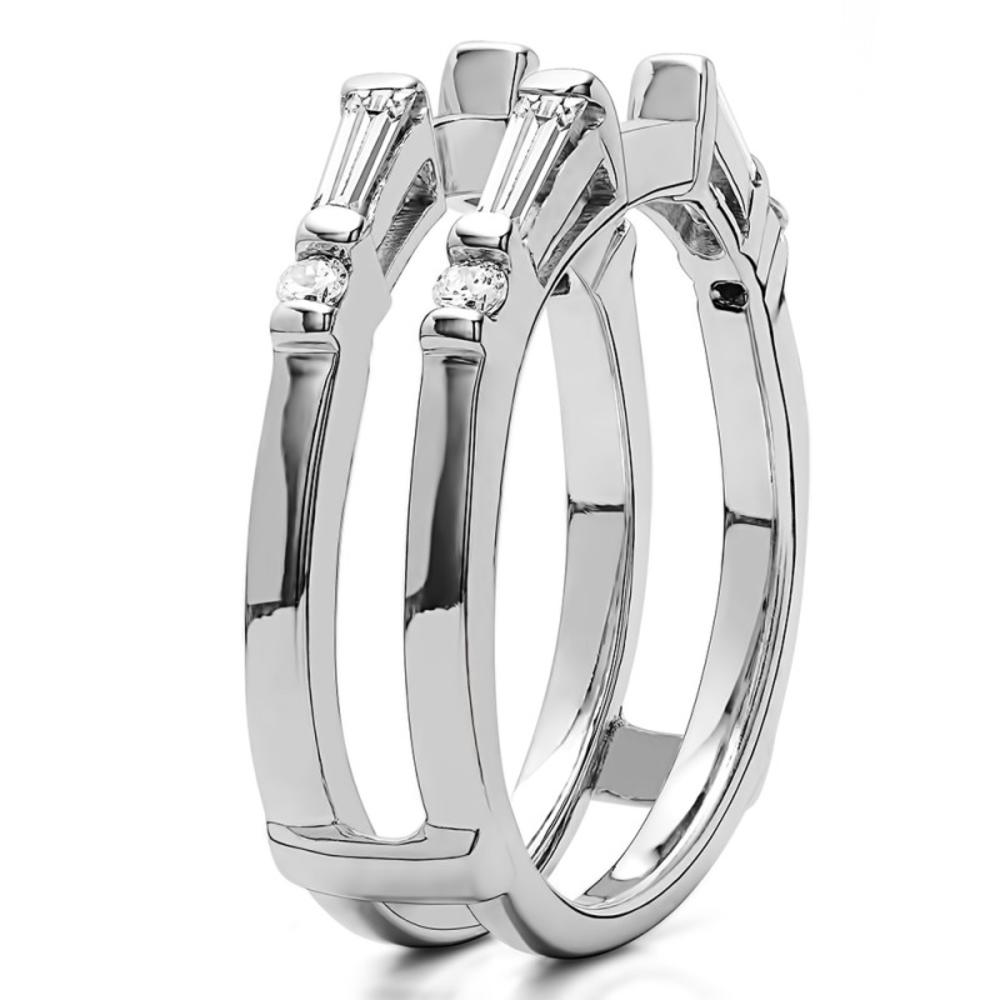 TwoBirch 0.46 Ct. Baguette and Round Solitaire Enhancer in Sterling Silver with Moissanite (Size 5 to 9 )