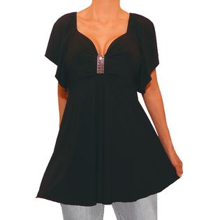 Funfash Women Plus Size Black Rhinestones Slimming Blouse Top Shirt Made in  USA