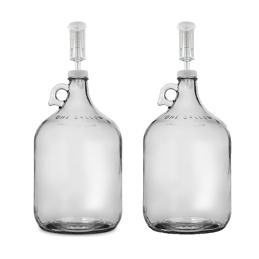HOME BREW OHIO HOMEBREWOHIO.COM Home Brew Ohio One Gallon Glass Jug with 38mm Cap with Hole and Airlock Set of 2