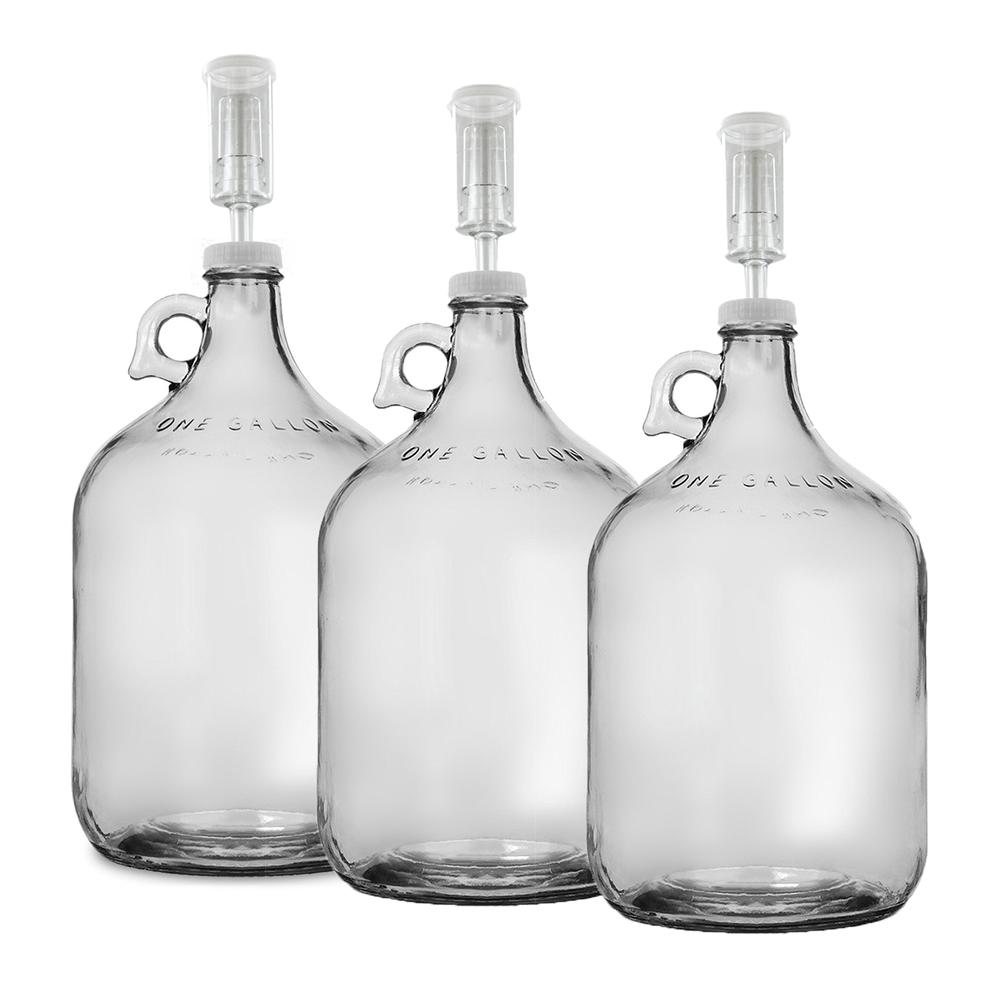 HOME BREW OHIO HOMEBREWOHIO.COM Home Brew Ohio One Gallon Glass Jug with 38mm Cap with Hole and Airlock Set of 3
