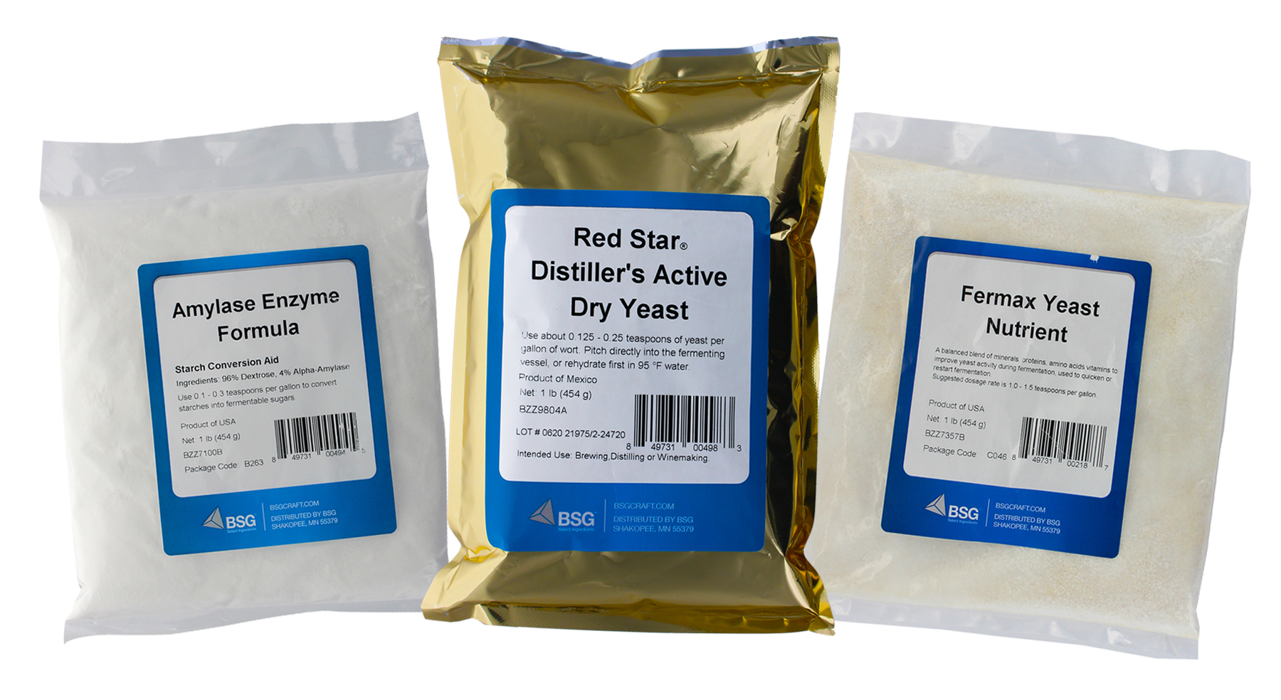 Eastern Shores Brewing Supplies 1lb Amylase Enzyme - 1lb DADY Distillers Yeast - 1lb Fermax Nutrient