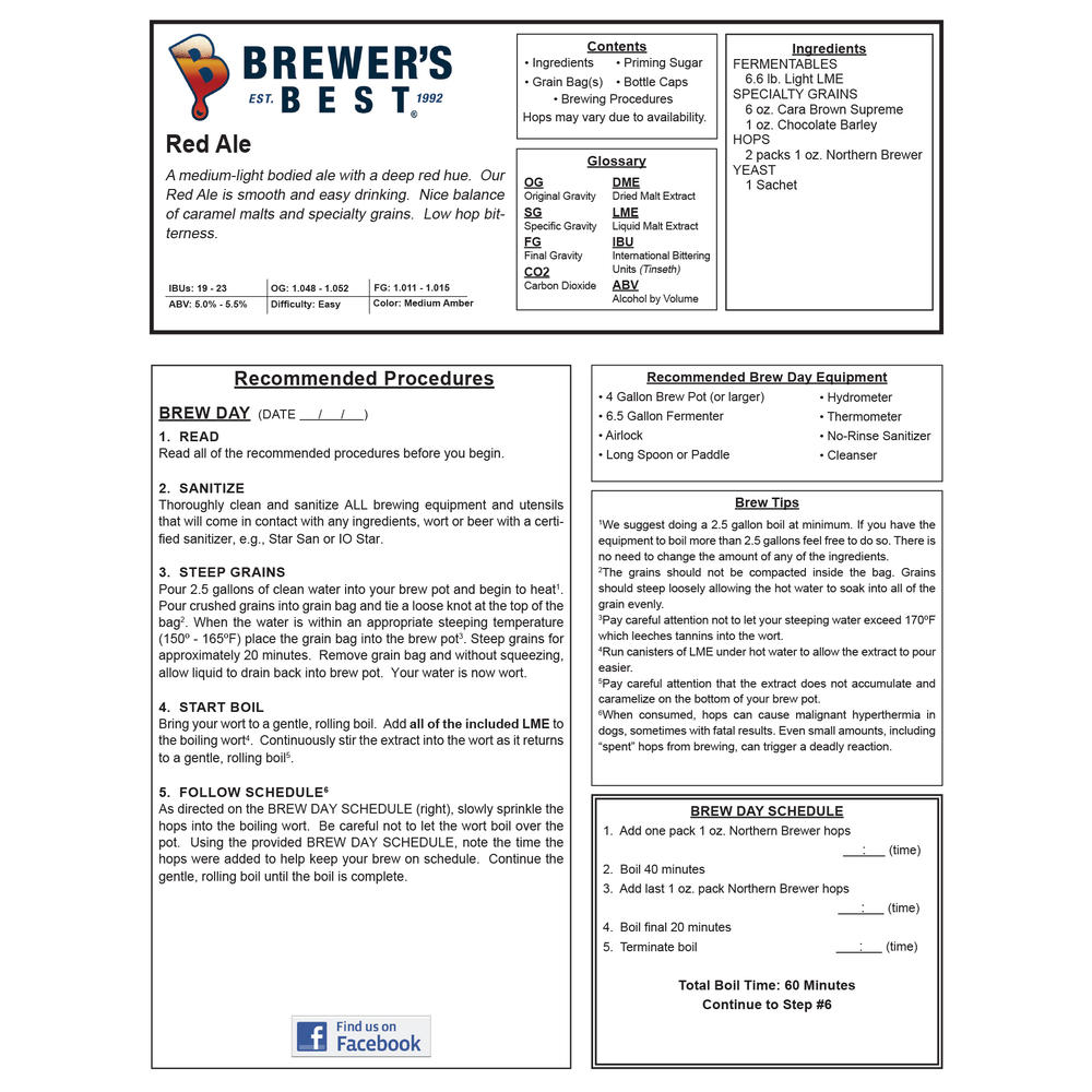 Brewer's Best Brewers Best Red Ale Beer Making Kit