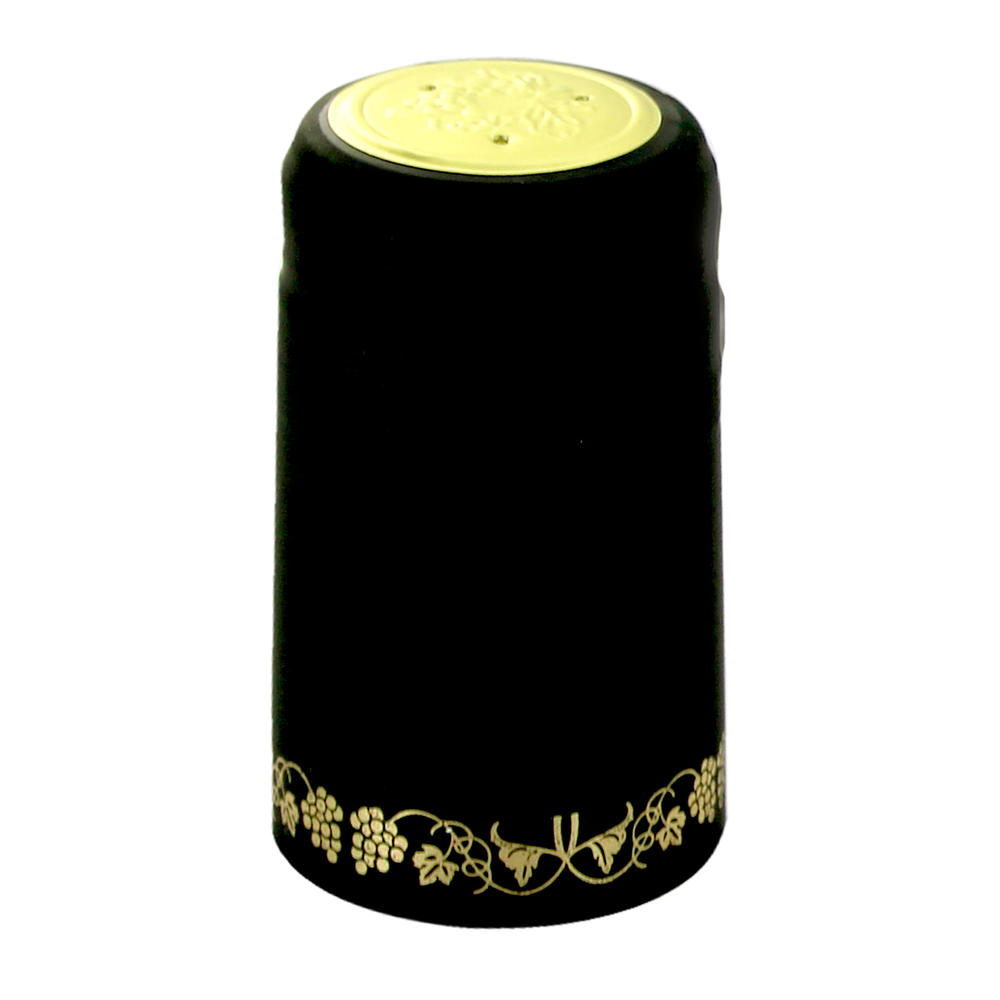HBO Home Brew Ohio PVC Heat Shrink Capsules For Wine Bottles - 100 Count (Black With Gold)