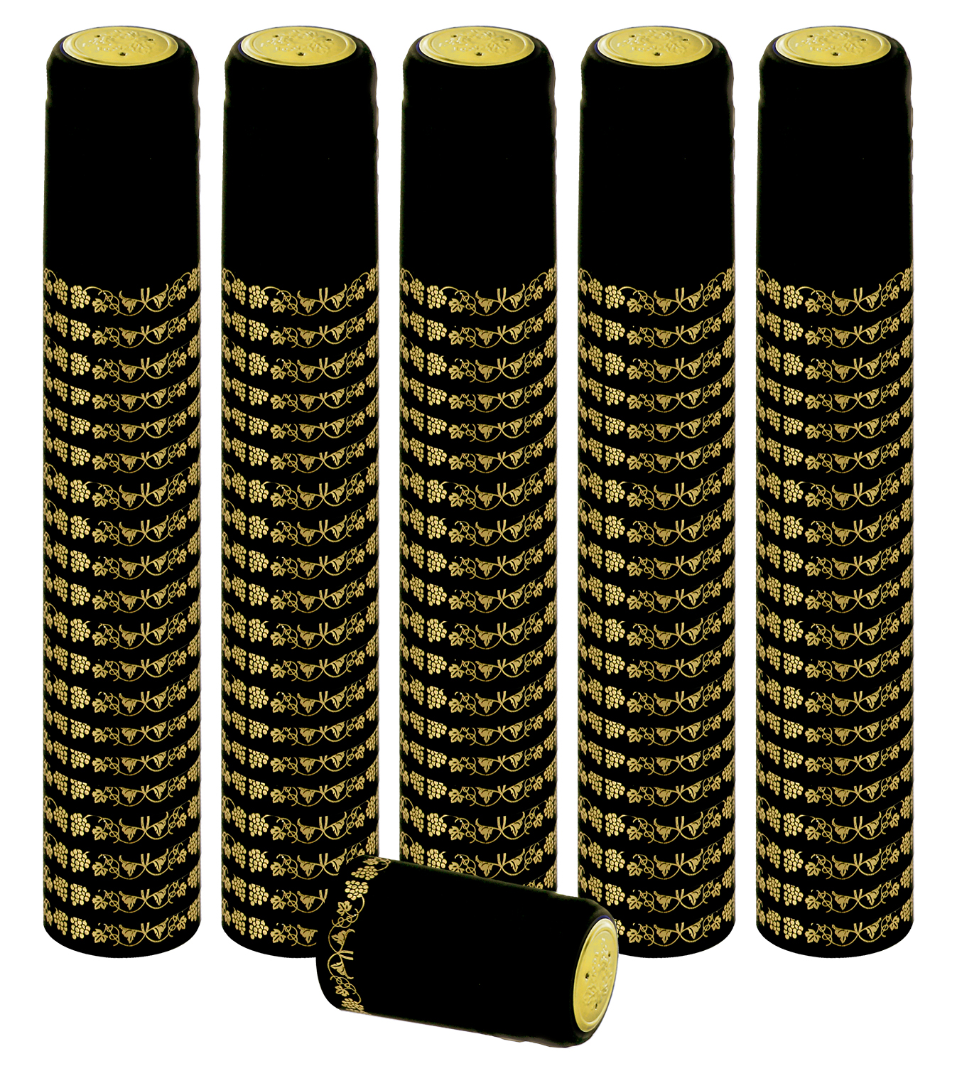 HBO Home Brew Ohio PVC Heat Shrink Capsules For Wine Bottles - 100 Count (Black With Gold)