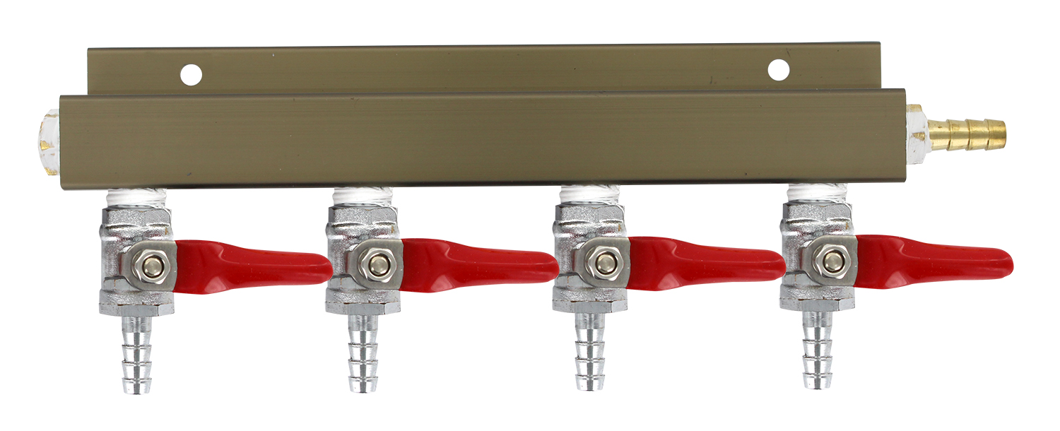 LD Carlson 4-way 1/4" Barb CO2 Splitter Distributor Manifold with integrated check valves