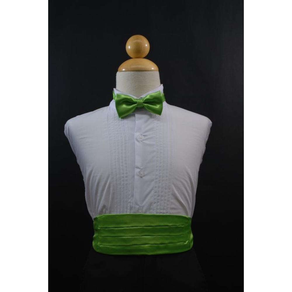 Leadertux 8-14 Lime Satin Bow Tie and Cummerbund for Boy Kid Child Teen size matching for Formal Tuxedo Suit