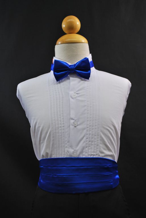 Leadertux 16-20 Royal Blue Satin Bow Tie and Cummerbund for Boy Child Teen size matching for Formal Tuxedo Suit