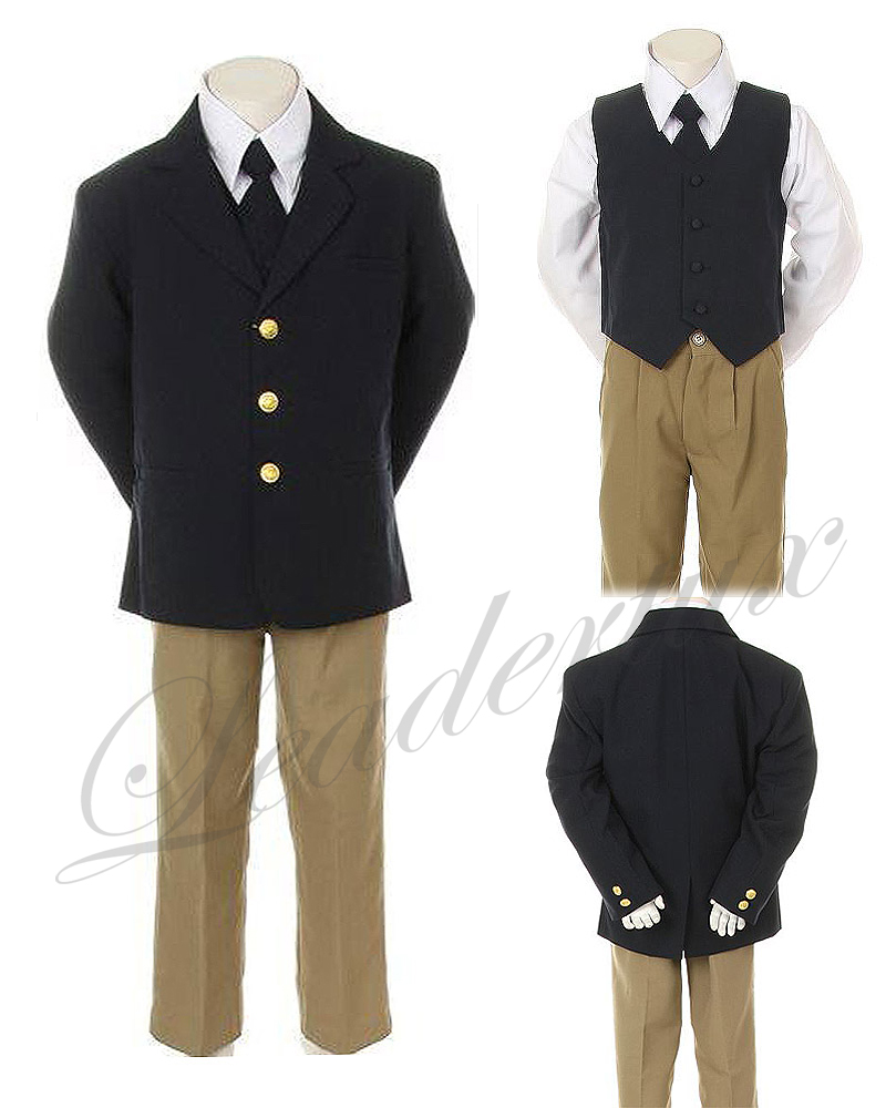 Leadertux 5 6 7 Early Child Kid New Formal Wedding Party Navy Khaki 2 Tone 5pc Tuxedo Boy Suit