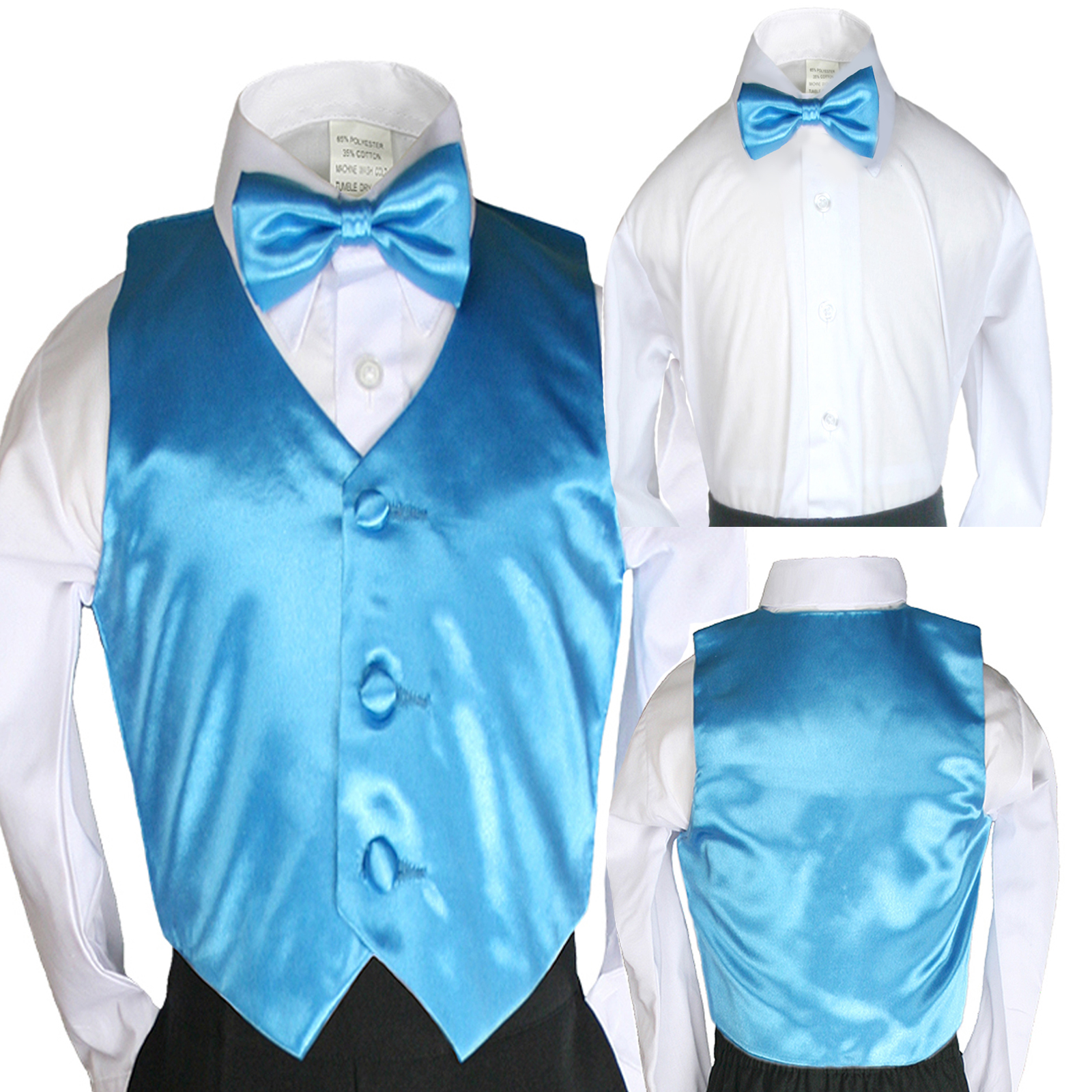 Leadertux 5 6 7 8 10 12 14 16 18 20 Turquoise Vest + Bow Tie set for Boy Kid Child size matching for Formal Tuxedo Suit