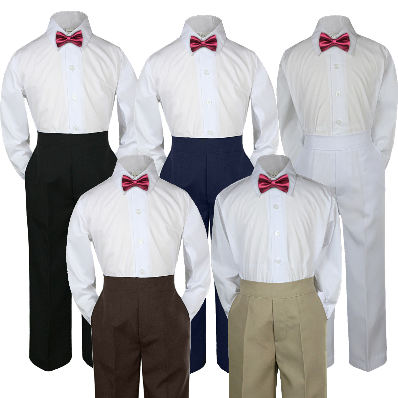 Leadertux 3pc S M L XL 2T 3T 4T Baby Toddler Boys Shirt Pants Suits Tuxedo Formal Wedding Party Outfits Burgundy Maroon Bow Tie
