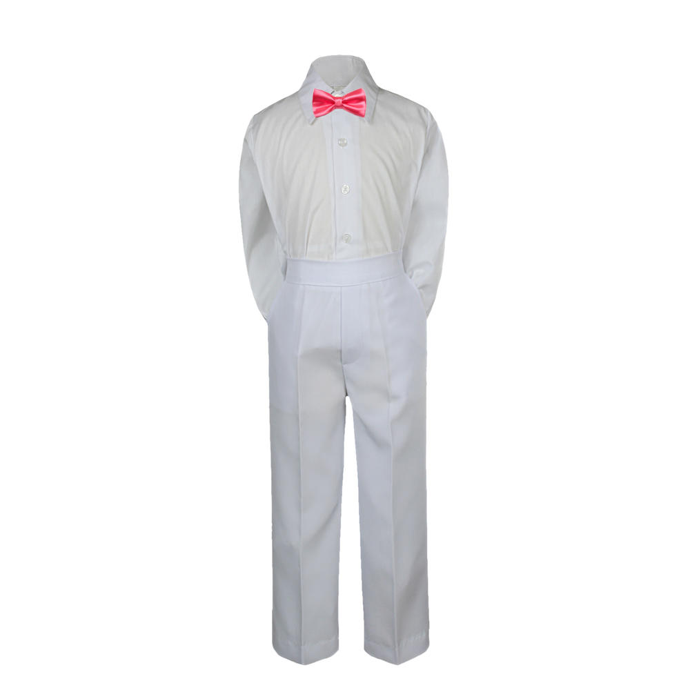 Leadertux 3pc S M L XL 2T 3T 4T Baby Toddler Boys Shirt Pants Suits Tuxedo Formal Wedding Party Outfits Coral Bow Tie Set