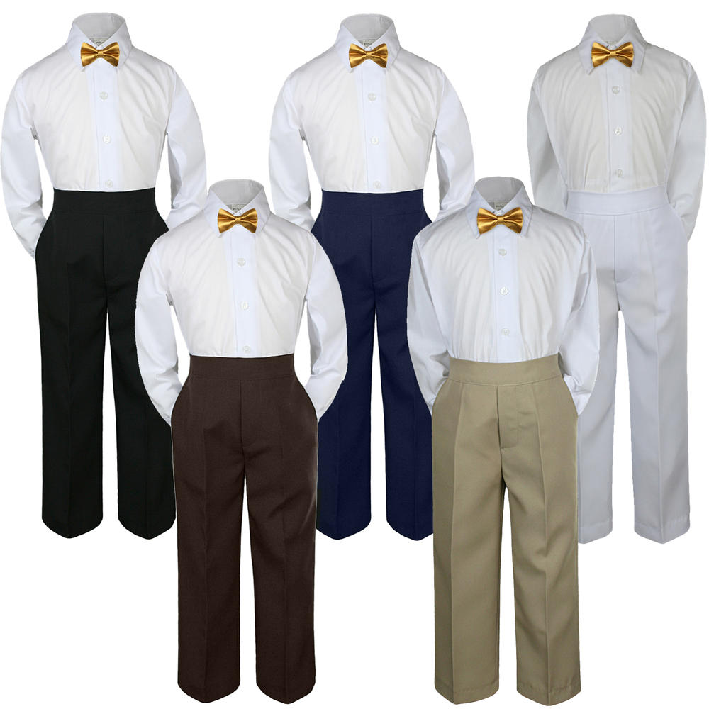 Leadertux 3pc S M L XL 2T 3T 4T Baby Toddler Boys Shirt Pants Suits Tuxedo Formal Wedding Party Outfits Extra Gold Bow Tie Set
