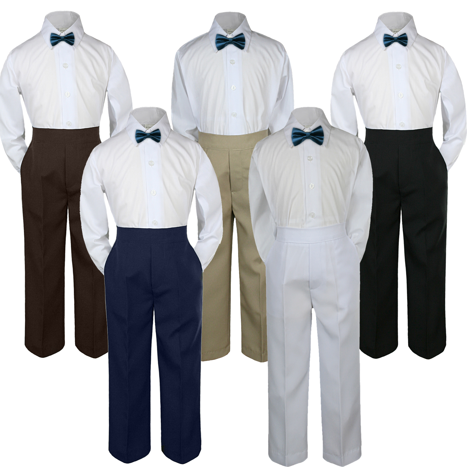 Leadertux 3pc S M L XL 2T 3T 4T Baby Toddler Boy Shirt Pants Suit Tuxedo Formal Wedding Party Green Teal Oasis Sea Bow Tie Set