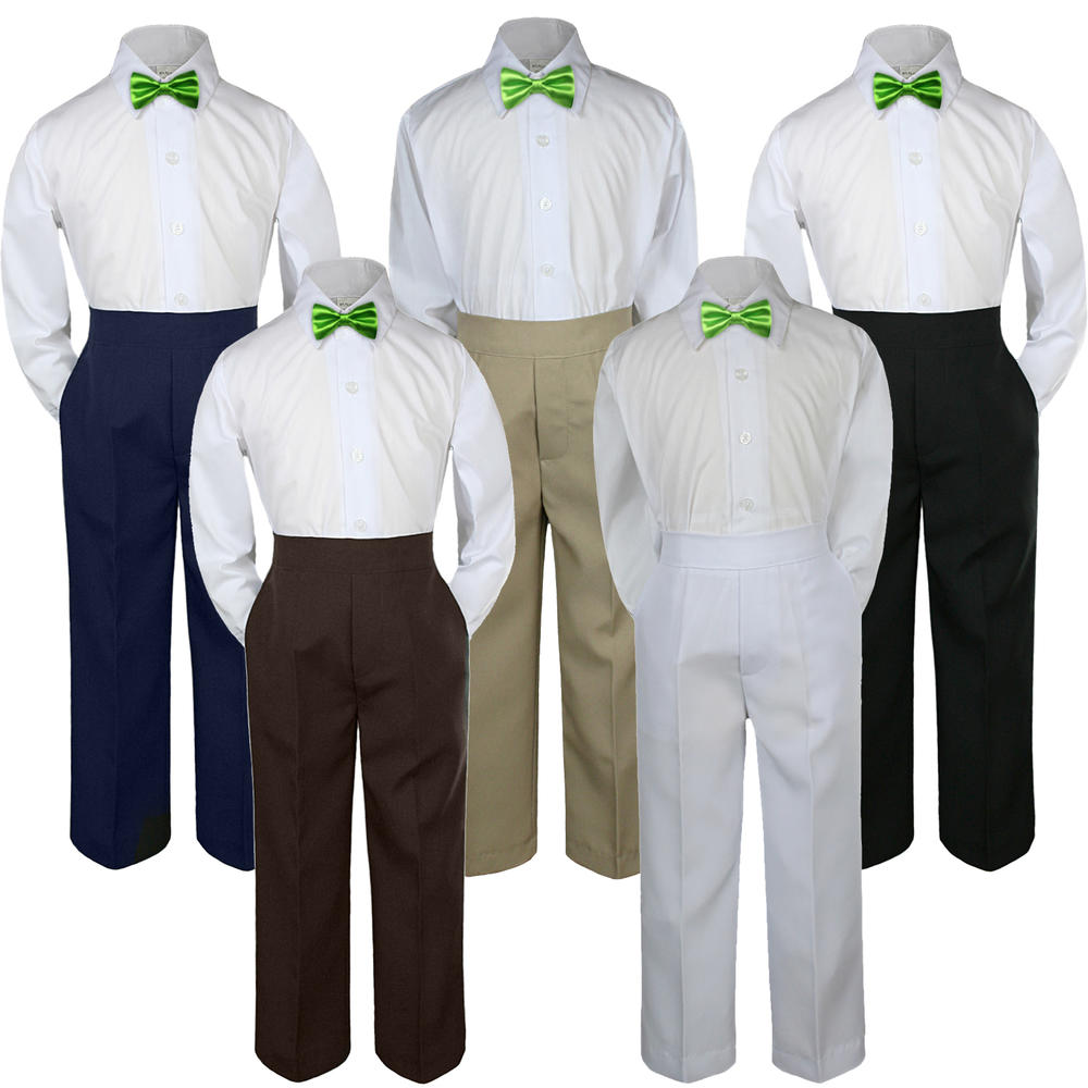 Leadertux 3pc S M L XL 2T 3T 4T Baby Toddler Boy Shirt Pants Suit Tuxedo Formal Wedding Lime Green Mint Emerald Bow Tie Set