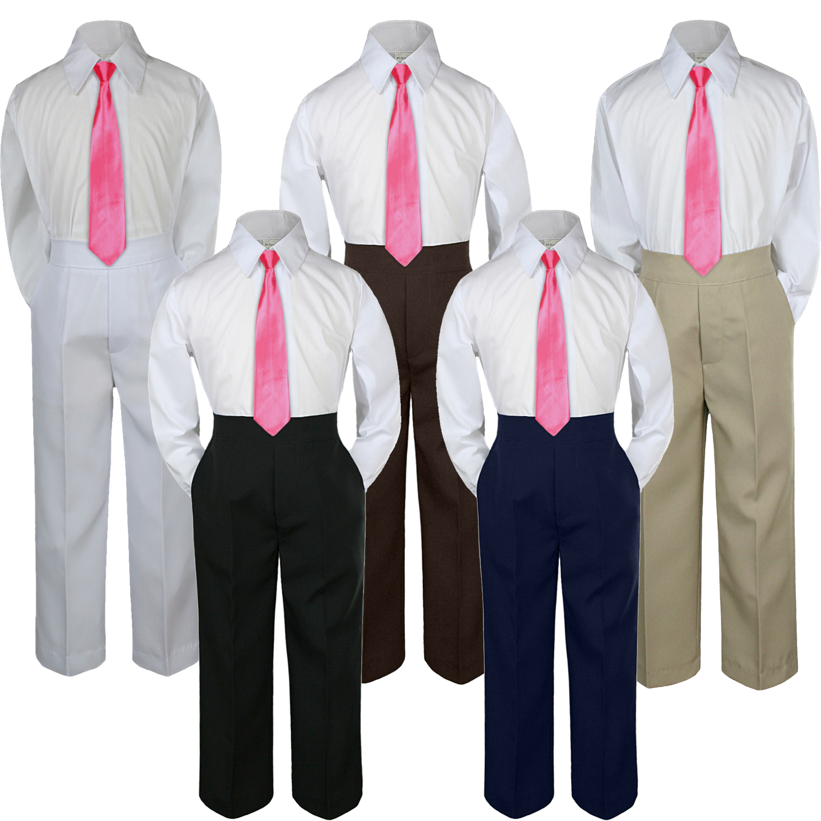 Leadertux 3pc S M L XL 2T 3T 4T Baby Toddler Boys Shirt Pants Suits Tuxedo Formal Wedding Outfits Coral Peach Sunset Necktie Set