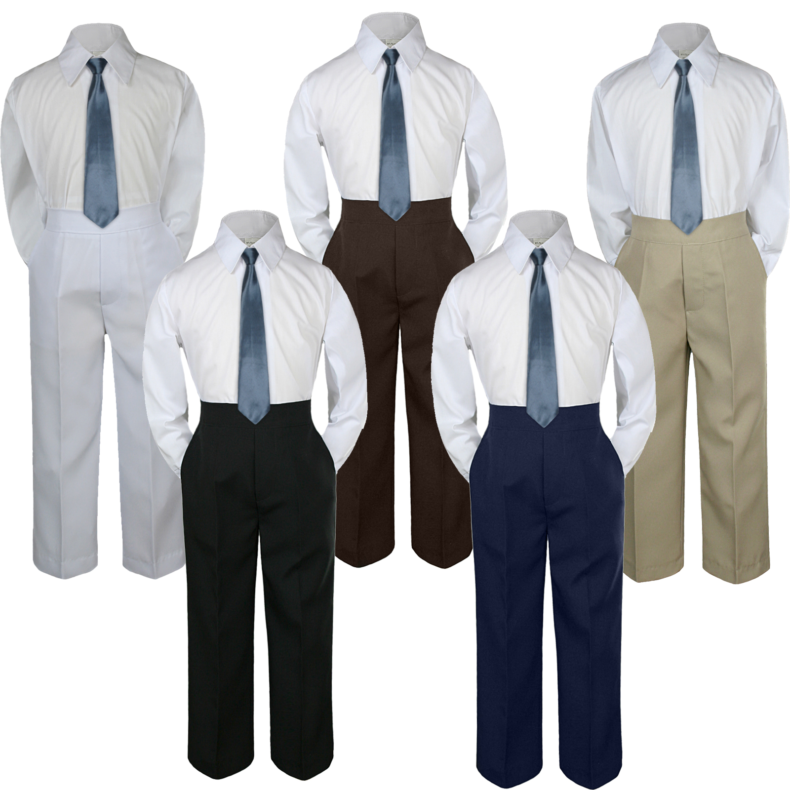 Leadertux 3pc 5 6 7 Kid Child Children Boys Shirt Pants Suits Tuxedo Wedding Outfits Dark Gray Charcoal Pewter Necktie Set