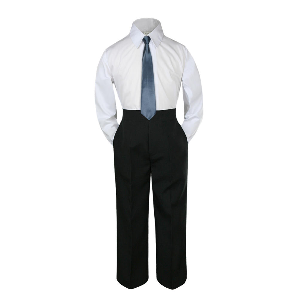 Leadertux 3pc 5 6 7 Kid Child Children Boys Shirt Pants Suits Tuxedo Wedding Outfits Dark Gray Charcoal Pewter Necktie Set