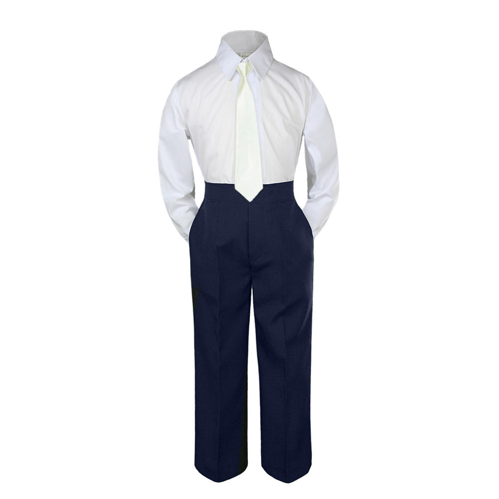 Leadertux 3pc S M L XL 2T 3T 4T Baby Toddler Boys Shirt Pants Suits Wedding Party Outfits Ivory Eggshell Cream Necktie Set