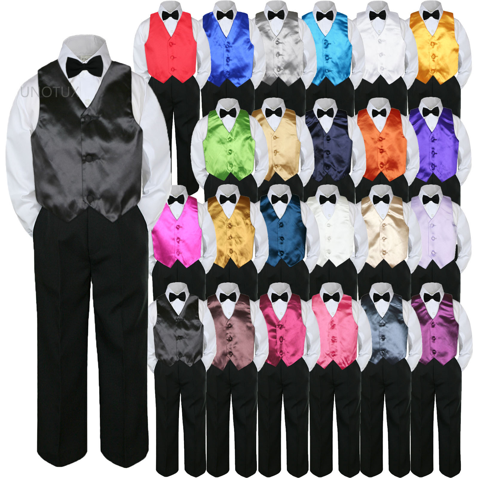 Leadertux 4pc 5 6 7 Kid Child Children Boys Boys Shirt Black Pants Suits Tuxedo Formal Wedding Bow Tie Satin Vest Set