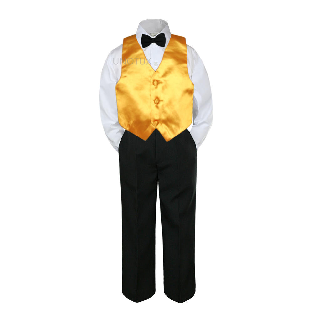 Leadertux 4pc S M L XL 2T 3T 4T Baby Toddler Boys Shirt Black Pants Suits Tuxedo Formal Wedding Bow Tie Satin Vest Set