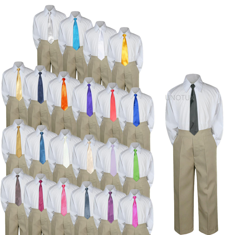 Leadertux 3pc 5 6 7 Kid Child Boys Boys Shirt Khaki Pants Suits Separate Tuxedo Uniform Formal Wedding Party Outfits Necktie Set