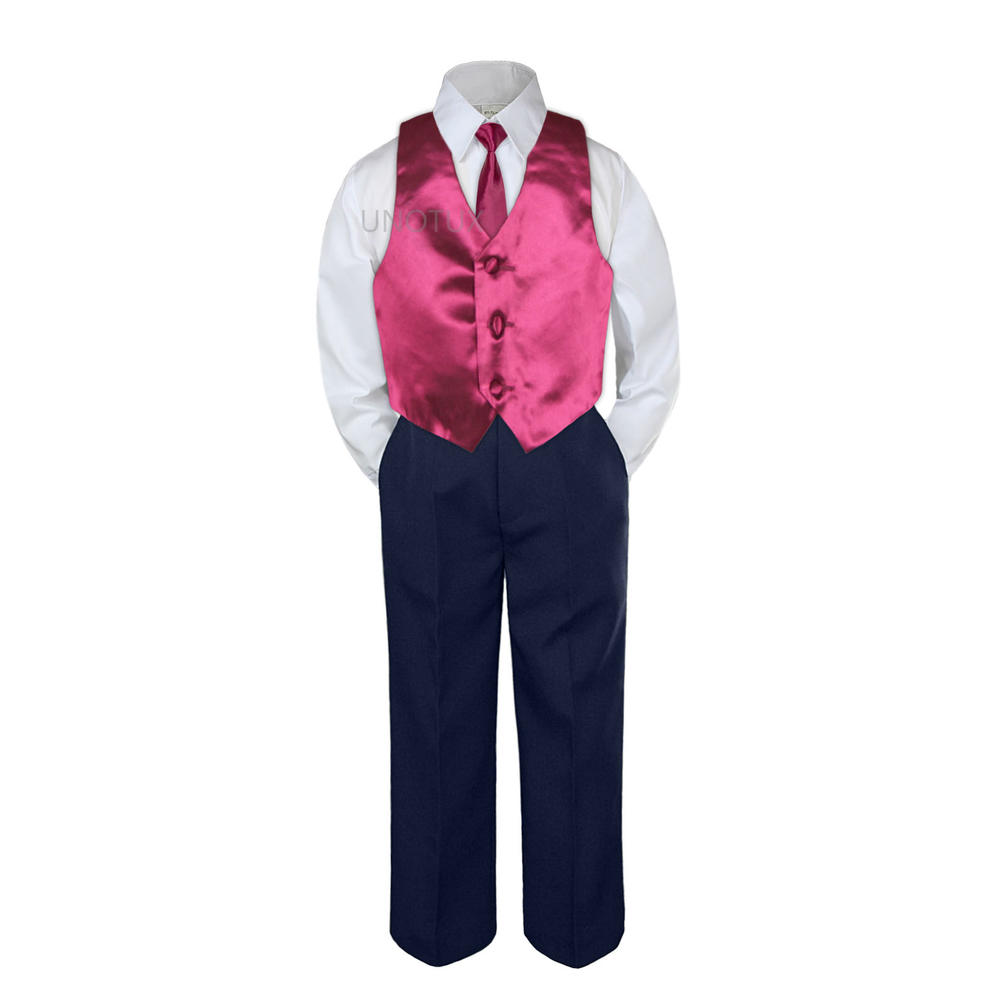 Leadertux 4pc S M L XL 2T 3T 4T Baby Toddler Boys Shirt Navy Pants Suits Tuxedo Formal Wedding Party Necktie Vest Set
