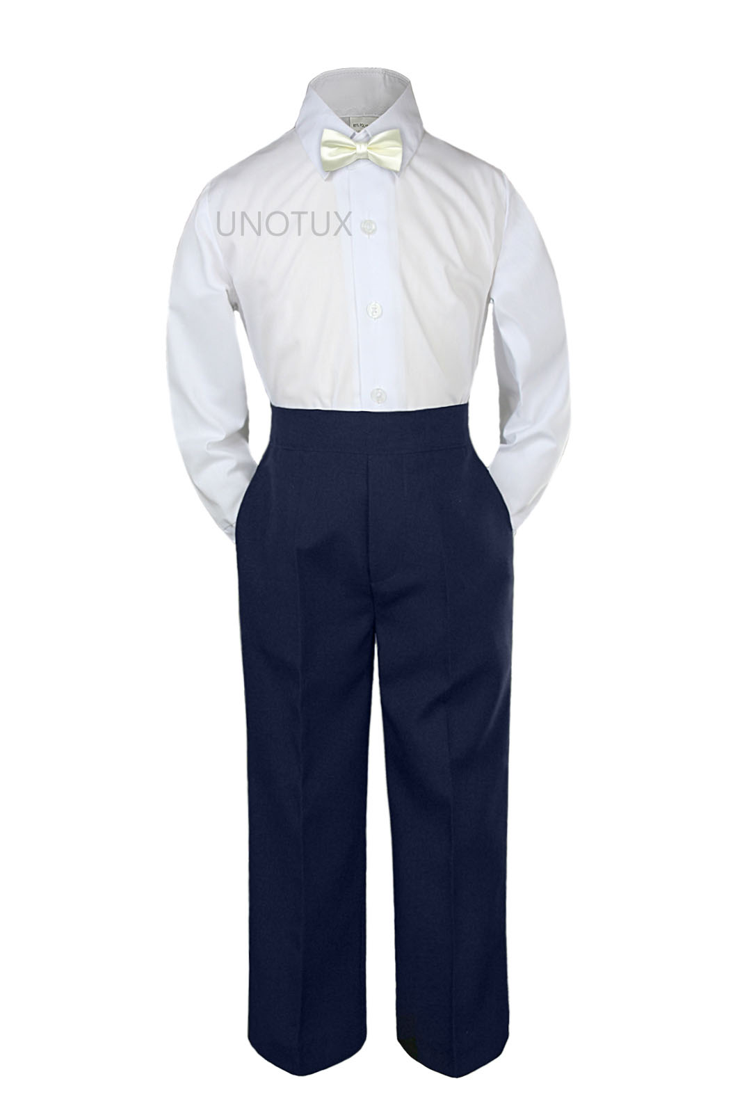 Leadertux 3pc S M L XL 2T 3T 4T Baby Toddler Boy Shirt Navy Pants Suits Separate Tuxedo Formal Wedding Party Outfits Bow Tie Set