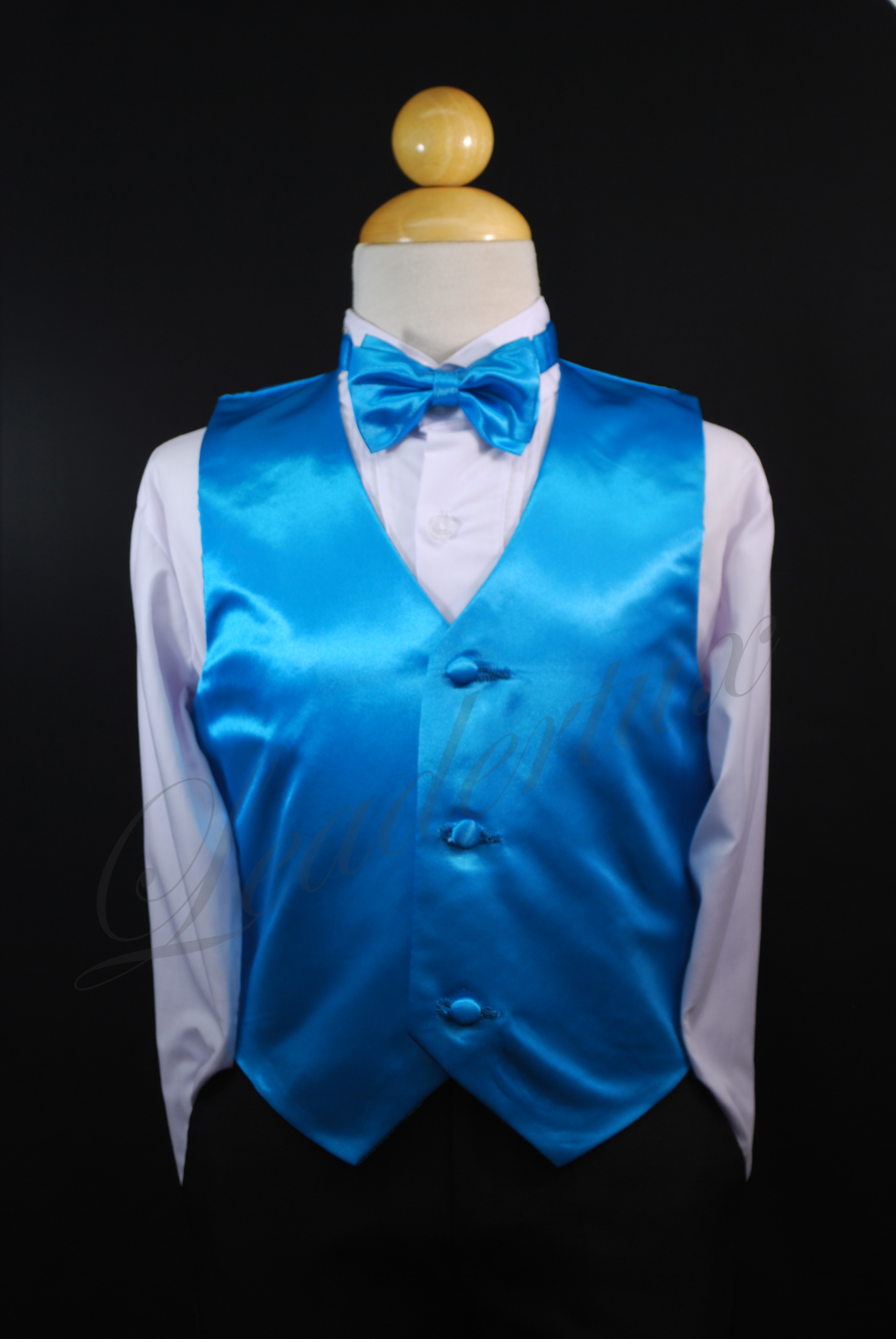 Leadertux S M L XL 2T 3T 4T 7pc Set Turquoise Bow Tie & Vest + Baby Toddler Black Satin Lapel Boy Suit Tuxedo Wedding Formal