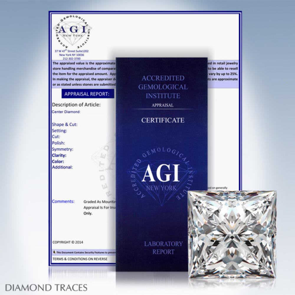 Diamond Traces 5.09ct F-SI2 VG Princess Natural Certified Diamond 18k Gold Classic Solitaire Pendant 