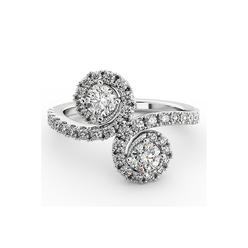 Diamond Traces 1.71ctw H-SI2 Ideal Round Natural Certified Diamonds 950 Plat. Halo 2-Stone Anniversary Ring 