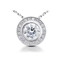 Diamond Traces 1.23ctw D-SI2 VG Round Natural Certified Diamonds 950 Plat. Halo Side-Stone Pendant 