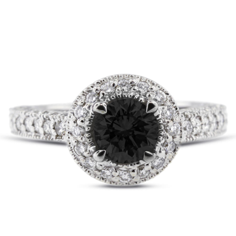 Diamond Traces 4.25ctw Black Ideal Round Natural Certified Diamonds 950 Plat. Halo Split Shank Side Stone Engagement Ring 