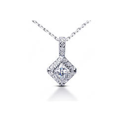 Diamond Traces 1.33ctw D-SI1 Ideal Princess Natural Certified Diamonds 950 Plat. Halo Side-Stone Pendant 