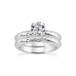 Diamond Traces 1.29ct H-SI2 Ideal Round Natural Certified Diamond 950 Plat. Rope Solitaire Ring with Matching Band 