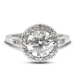Diamond Traces 1.78ctw F-SI1 VG Round Natural Certified Diamonds 18k Gold Halo Accent Engagement Ring 